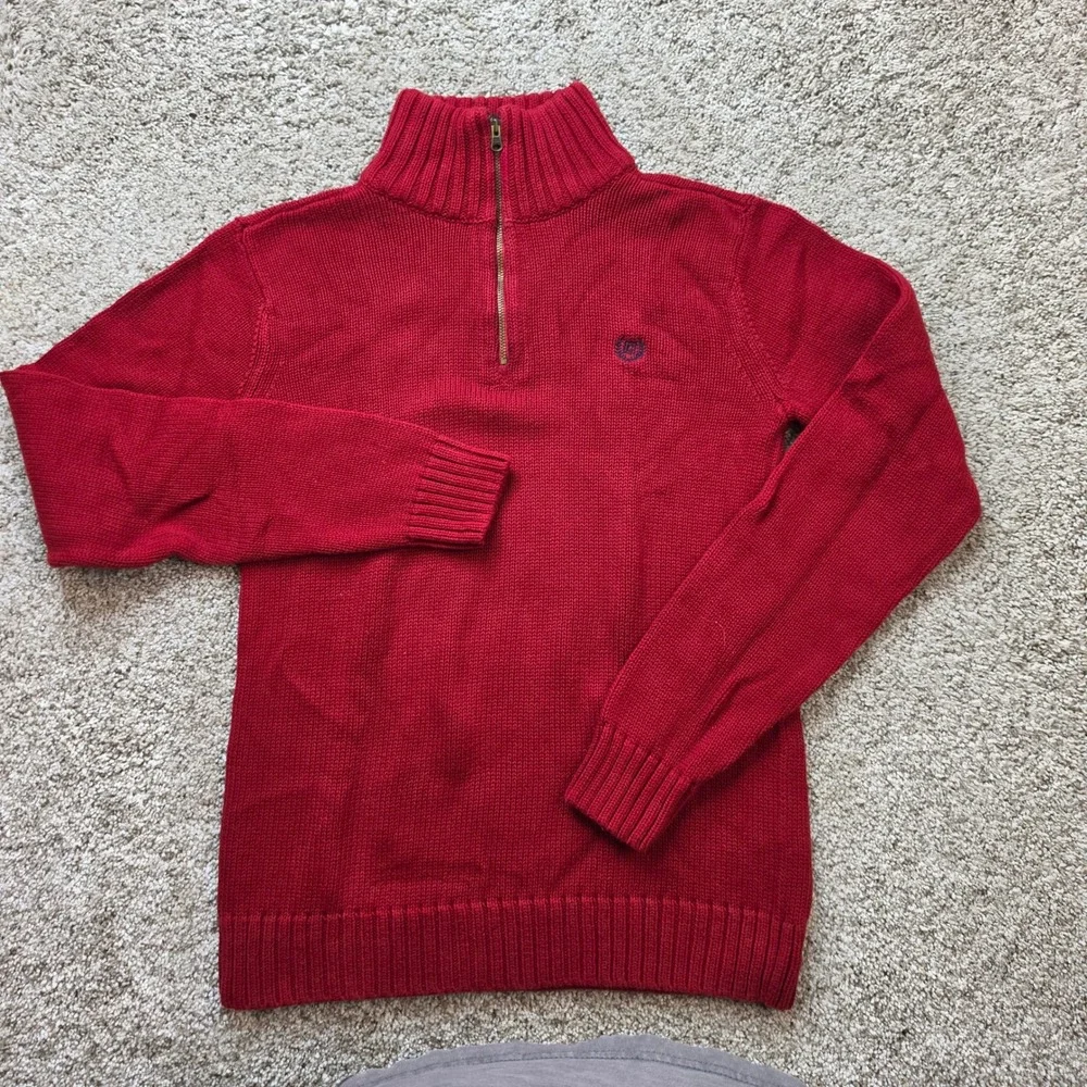 Chaps Quarter Zip Sweater Boys XL 20 Red 100% Cotton Preppy Pullover Logo Youth